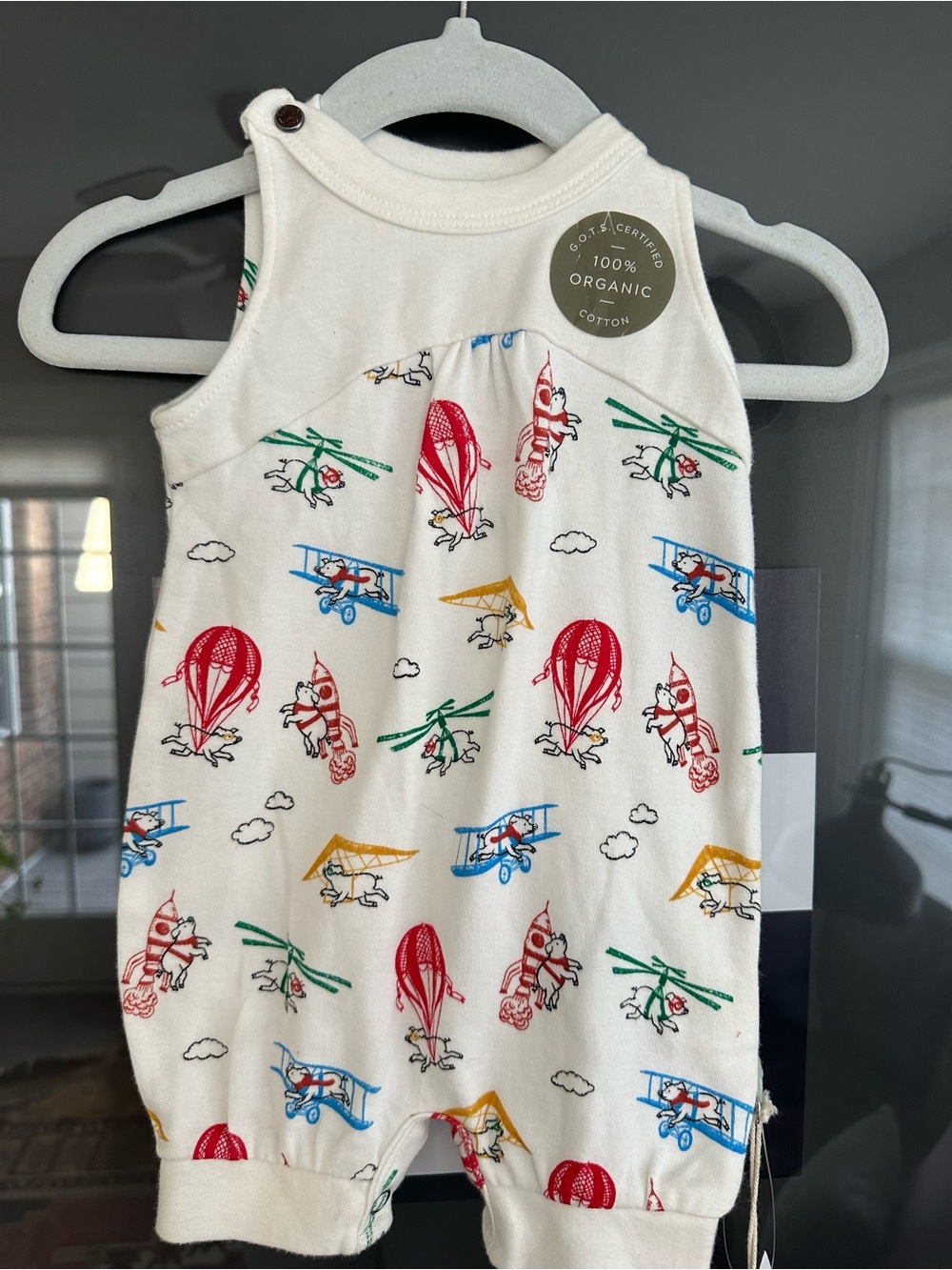 NWT finn + emma Organic Cotton Cream Romper Cute Flying Pigs
